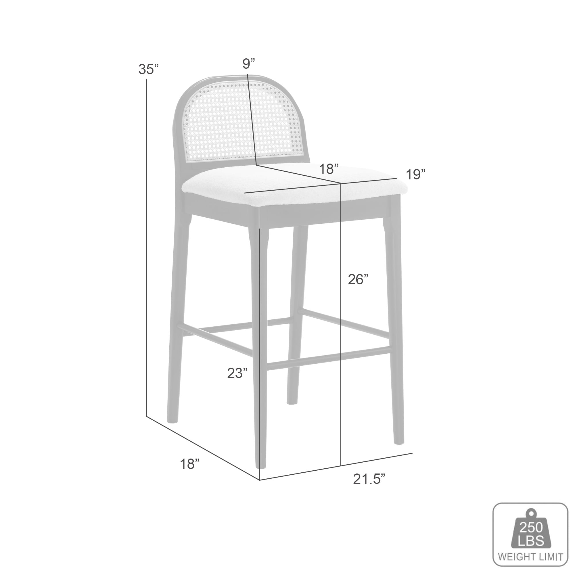 Lucio Modern Farmhouse Wood Counter Height Kitchen Bar Stool in Black Finish with White Boucle Fabric Upholstered Seat