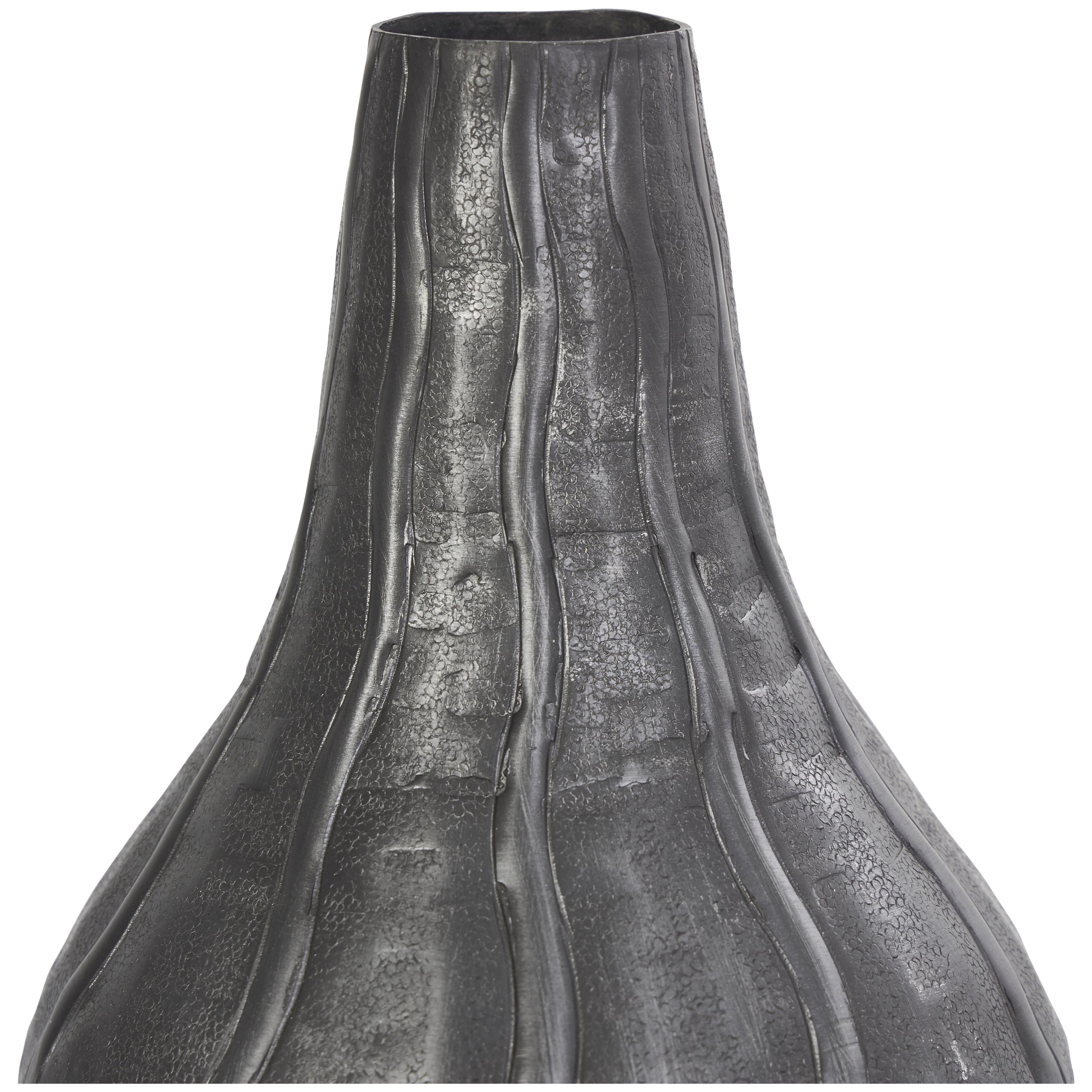 DecMode 13" Snakeskin Inspired Black Metal Vase with Dimensional Wavy Accents