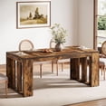 thumbnail image 3 of Tribesigns 63" Dining Table for 6, Farmhouse Wood Rectangular Kitchen Table with Pedestal Base for Dining Room, Kitchen, Living Room, 3 of 5