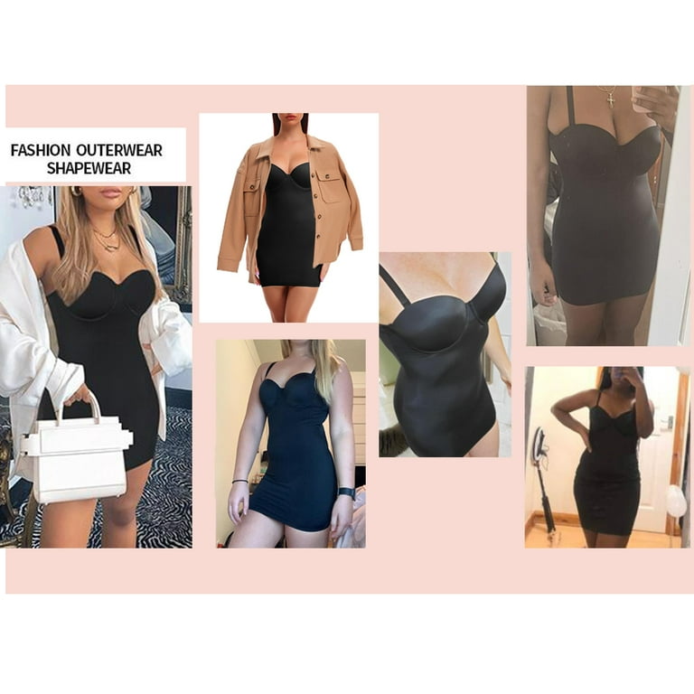 Joyshaper Womens Shapewear Slip Under Dresses Tummy Control Full Body Shaper  with Bra Smoothing Bodysuit Black-M 