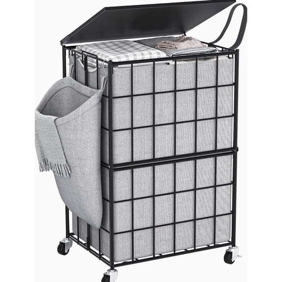 Laundry Basket with Wheels, Large Capacity Laundry 90L, Grey