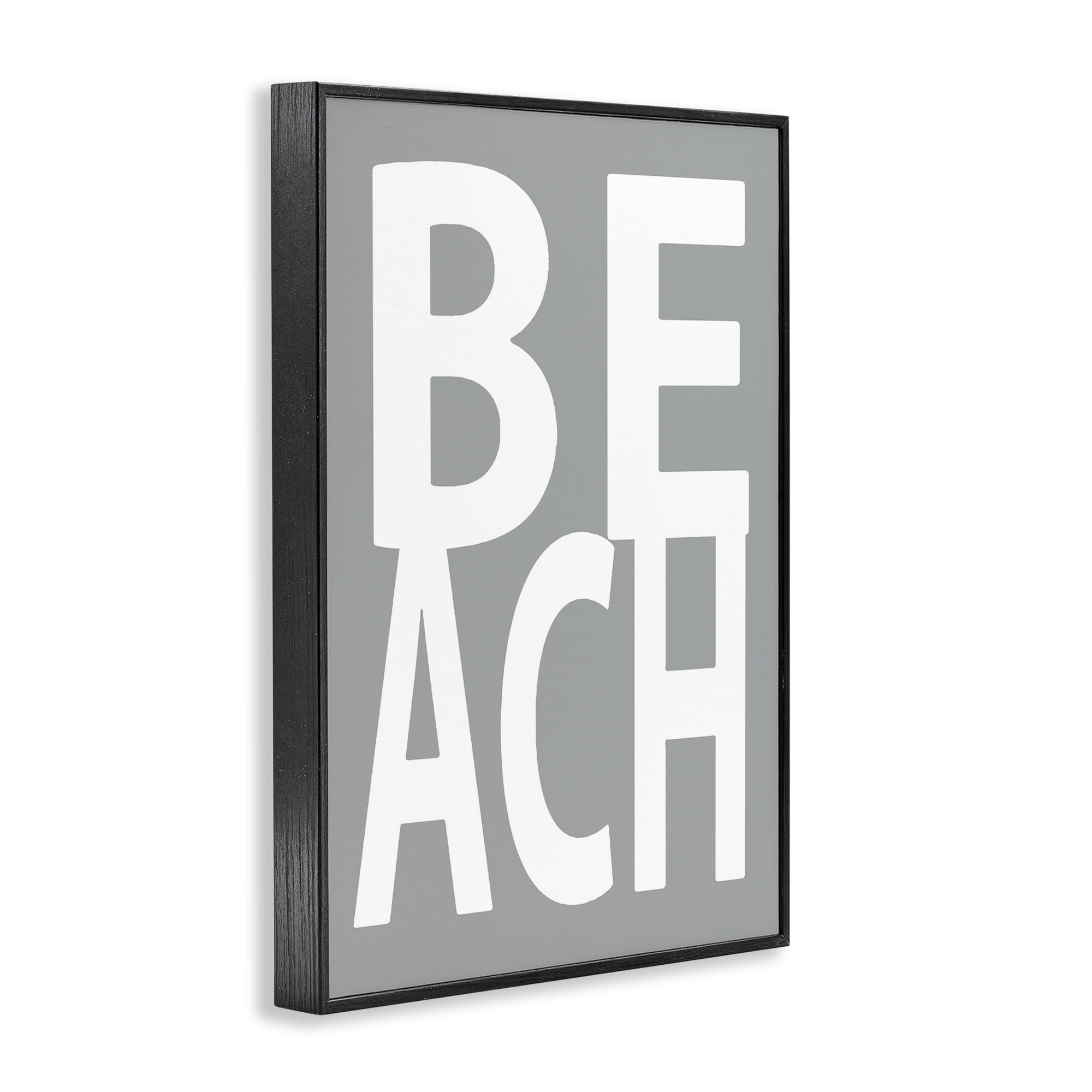 Stupell Industries Beach Word on Grey Typography Painting Black Framed Art Print Wall Art, 16 x 24
