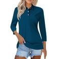 thumbnail image 1 of Liquidation! Polos Uooqdmx pour Femmes, Polo de Golf, Hauts à Manches 3/4 pour Femmes, Hauts d'Été à Rayures, T-Shirts Basiques pour Femmes, Vert Armée S, 1 of 4