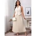thumbnail image 3 of Women'S Plus Size Two-Piece Casual V-Neck Sleeveless Vest and High Waist Pleated Maxi Skirt Business Suit  XXXL, 3 of 8
