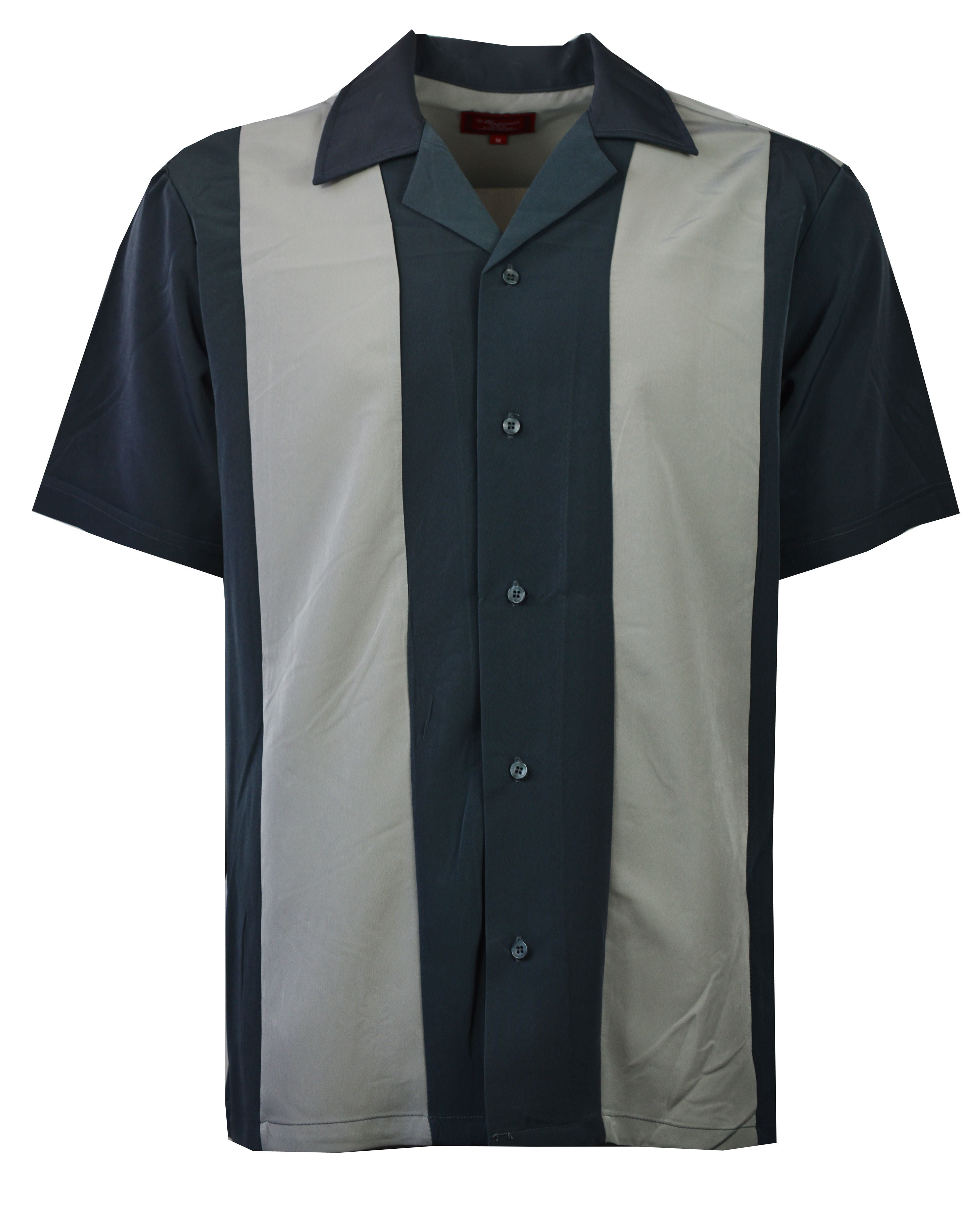 Maximos Men's Bowling Shirt Retro Button-Up Short Sleeved Striped Color Block Light Grey - Dark Grey L -