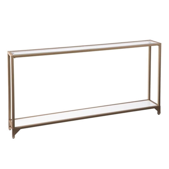 Maklaine Modern Narrow Metal Console in Gold with White Glass