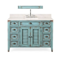 Benton Collection 46" Distressed Blue Farmhouse Bathroom Vanity with White Marble Top