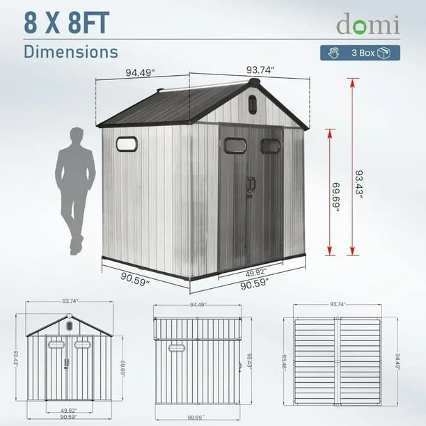 Domi Outdoor Living 8x8 FT Outdoor Resin Storage Shed,Waterproof