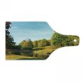 thumbnail image 1 of Landscape Cutting Board, Scenery View Natural Forest Park with Trees and River Photo Image, Tempered Glass Cutting and Serving Board, Wine Bottle Shape, Marigold and Olive Green, by Ambesonne, 1 of 1