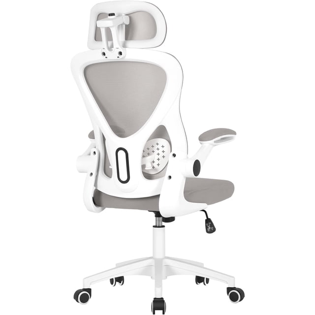 BestOffice Computer Office Chair High Back Ergonomic Swivel Task, Lumbar Support Adjustable Headrest Flip-up Armrests for Home Office, Grey