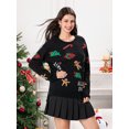 thumbnail image 3 of Suéteres navideños de gran tamaño para mujer, con estampado de hombre de jengibre y árbol acanalado, hombros caídos, manga larga, cuello redondo, blusas de punto, 3 of 5