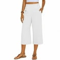 thumbnail image 2 of Sales of The Day, lcziwo Women's Loose Palazzo Capri Pants Summer Casual High Waisted Flowy Cropped Pants Solid Color Wide Leg Lounge Trousers with Pockets White XL, 2 of 9