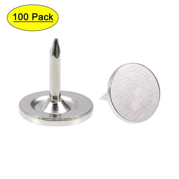 Uxcell 0.37''x0.39'' Clavos de tapicería con cabeza plana para muebles, tono plateado de hierro, 100 piezas