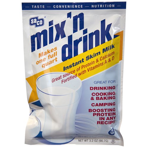 SACO Mix'n Drink Instant Skim Milk, 3.2 oz