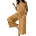 thumbnail image 2 of Axiiglly Jumpsuits for Women V Neck Adjustable Waist Slim Flowy Boho Rompers Cotton Linen Plus Size Summer Lounge Beach One Piece Overalls, S-3XL, 2 of 6