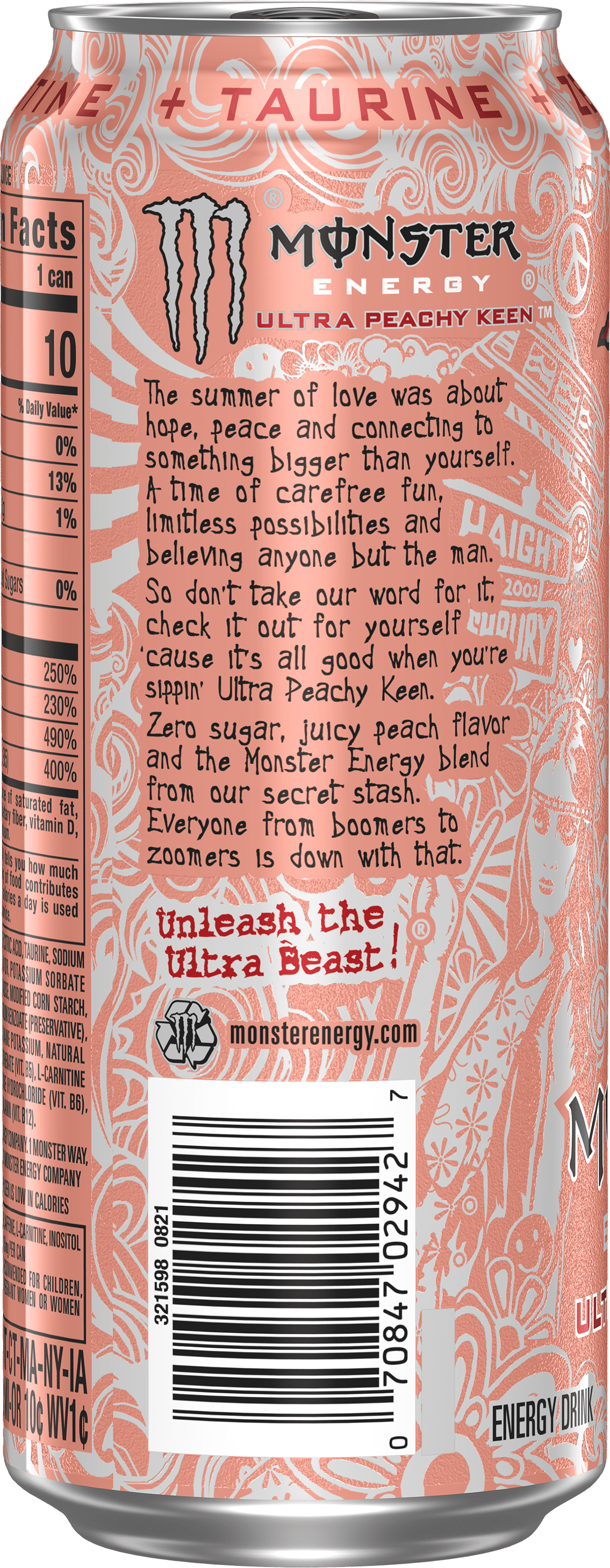Monster Energy, Ultra Peachy Keen, 16 fl oz-Pack Of 6