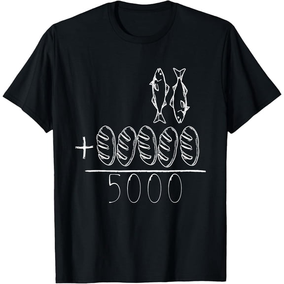 Men's 2 Fishes 5 Breads Jesus Feeds The 5000 Christian Bible Verses T-Shirt, Comfortable Breathable Soft Tee, Men's 100% Cotton Graphic T-Shirt 180gsm