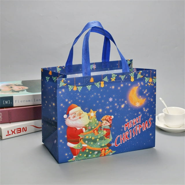 Christmas Reusable Grocery Tote Bags with Handles Non-Woven Large Holiday Party Gift Shopping Bags Multipurpose Use
