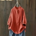 thumbnail image 2 of JINMGG Fall Tops for Women Women's V-Neck Long Sleeve Loose Button Cotton and Linen Tunic Shirts Summer Shirts Blouse Wine S, 2 of 7