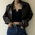 thumbnail image 2 of Veste en Cuir pour Femme, Veste Mode Décontractée Unie à Col à Revers avec Fermeture Éclair, Veste pour Dames, 2 of 6