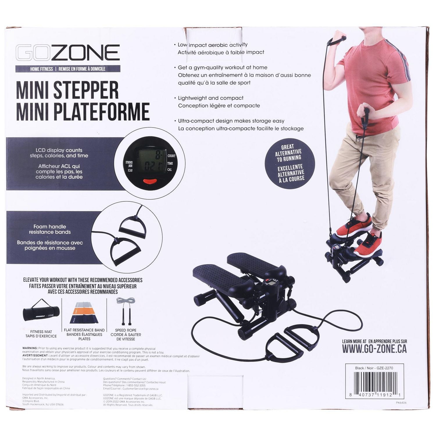 GoZone Mini Stepper – Black, With resistance bands