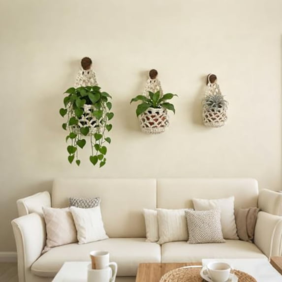 Hanging Fruit Baskets for Kitchen, Boho Wall Hanging Basket, Woven Produce Holder, Decorative Storage Basket for Kitchen, Living Room, Bedroom