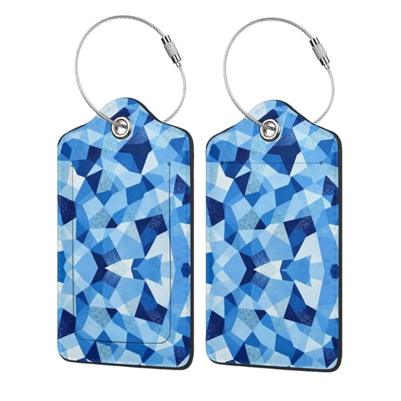 Navy Blue Camouflage Leather Luggage Tag with Name Card PU Baggage Tags for Women Men Travel 1 PCS