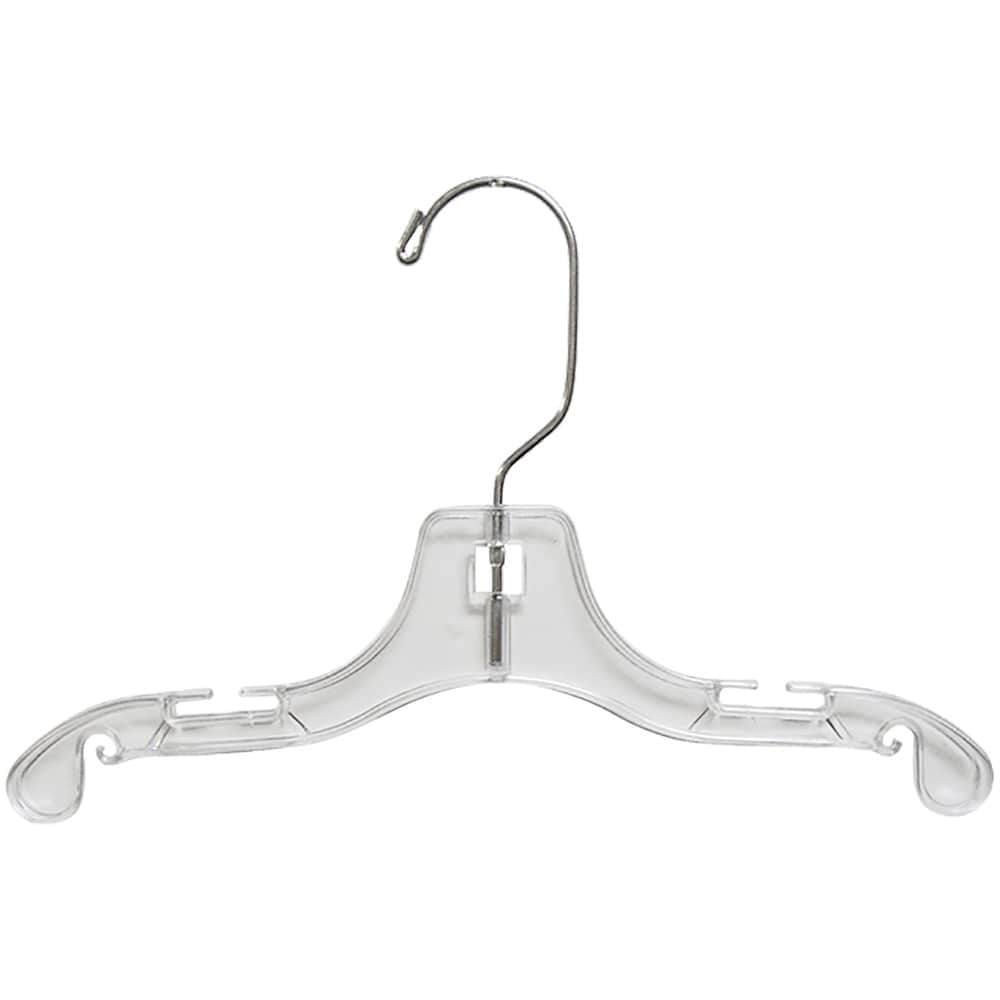 The Great American Hanger Company Clear Plastic Kids Top Hanger, Flat Hangers with Notches and Chrome Swivel Hook, 3 Sizes 12 Inch Box of 25