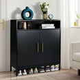 thumbnail image 6 of Ktaxon Shoe Cabinet Double Door 6 Tiers with High Feet & LED Lights for Entryway, Black, 6 of 15