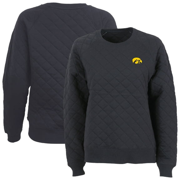 Women's Boxercraft Black Iowa Hawkeyes Quilted Pullover Sweatshirt