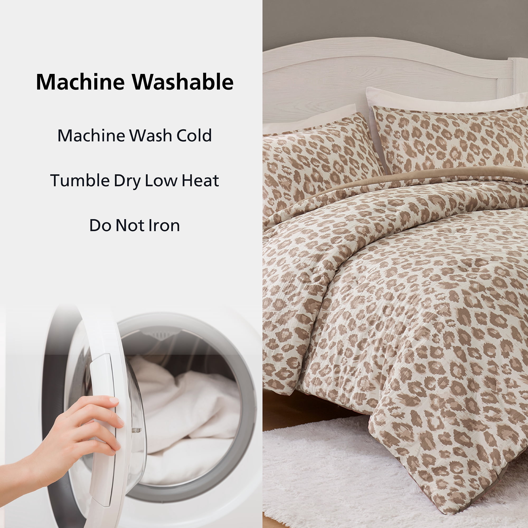 Mainstays Leopard Print 3-Piece Neutral Comforter Set, King