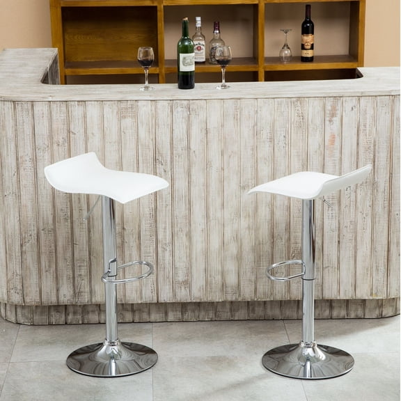 Dining Chairs Contemporary Chrome Air Lift Adjustable Swivel Stools with White Seat, Set of 2,Fabric Dining Chairs