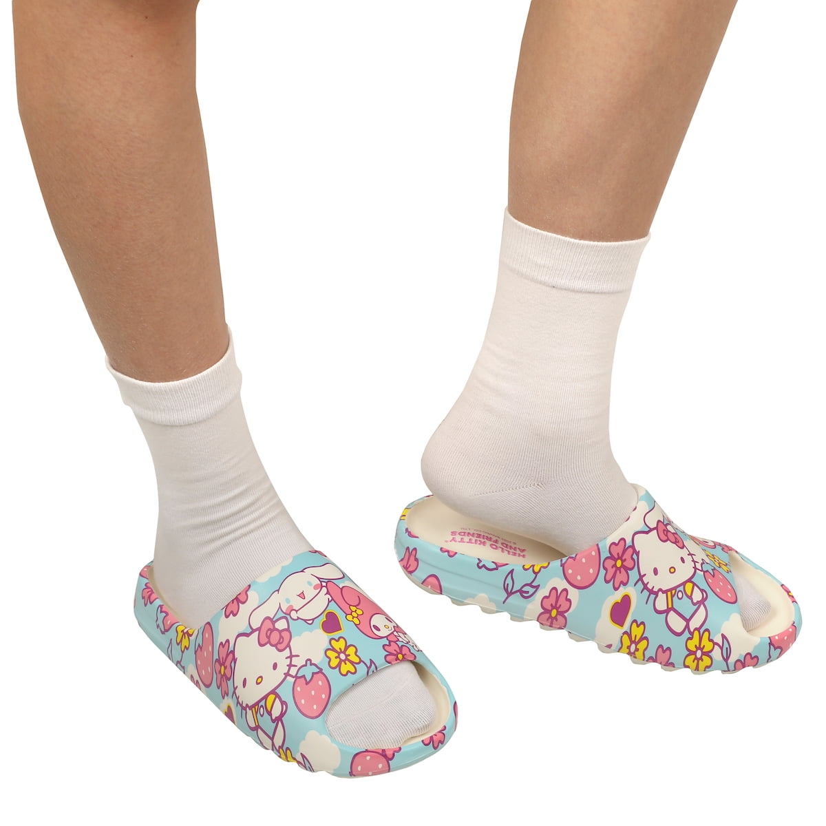 Hello Kitty Character Toss Floral And Cloud Art Women's Slides-Small