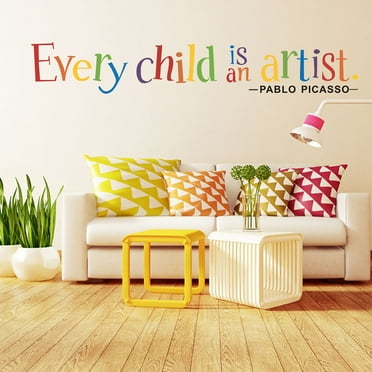 Inspirational "Every Child is an Artist" Wall Decal Sticker - Colorful Cartoon Art Words for Living Room, Kids Room Nursery Child's Room Background