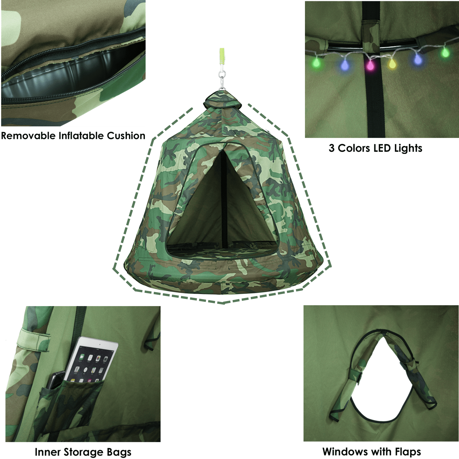 TLSUNNY Hammock Chair with X-Stand, Hanging Tree Tent, Swing Chair & LED Lights for Indoor/Outdoor Use (330LBS)