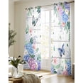 thumbnail image 5 of Watercolor Flowers Sheer Curtains 84 Inch Length 2 Panels Set for Living Room/Bedroom, Spring Butterflies Floral Gray Wood Kitchen Curtains Grommet Semi-Sheer Curtains Window Treatments 42"x84"x2, 5 of 7