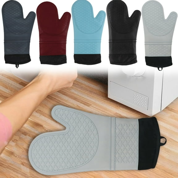 HengDidi High Temperature Resistant Silicone Oven Mitts for Baking, Cooking, Microwave, Soft Comfortable Heat Insulation Gloves, Easy to Clean Kitchen Safety Tool