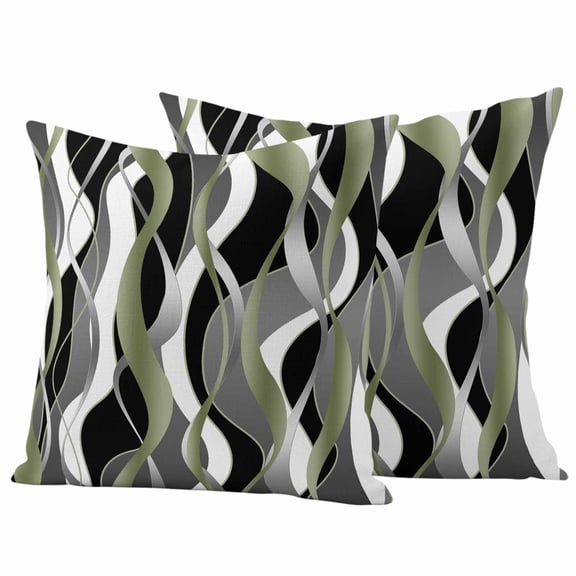 Sage Green Stripe Outdoor Waterproof Pillow Covers, Grey White Geometric Modern Abstract Decorative Square Throw Pillowcase Sofa Cushion Sham for Patio/Couch/Chair, 20"x20" 2 Pack