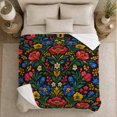 thumbnail image 4 of Vibrant Folk Art Floral Botanical Black Cheerful Decorative, Warm Flannel Blanket for Sunroom and Reading Nook, Festive autumn celebration Scene, Art Lovers autumn celebration Gift, 4 of 7