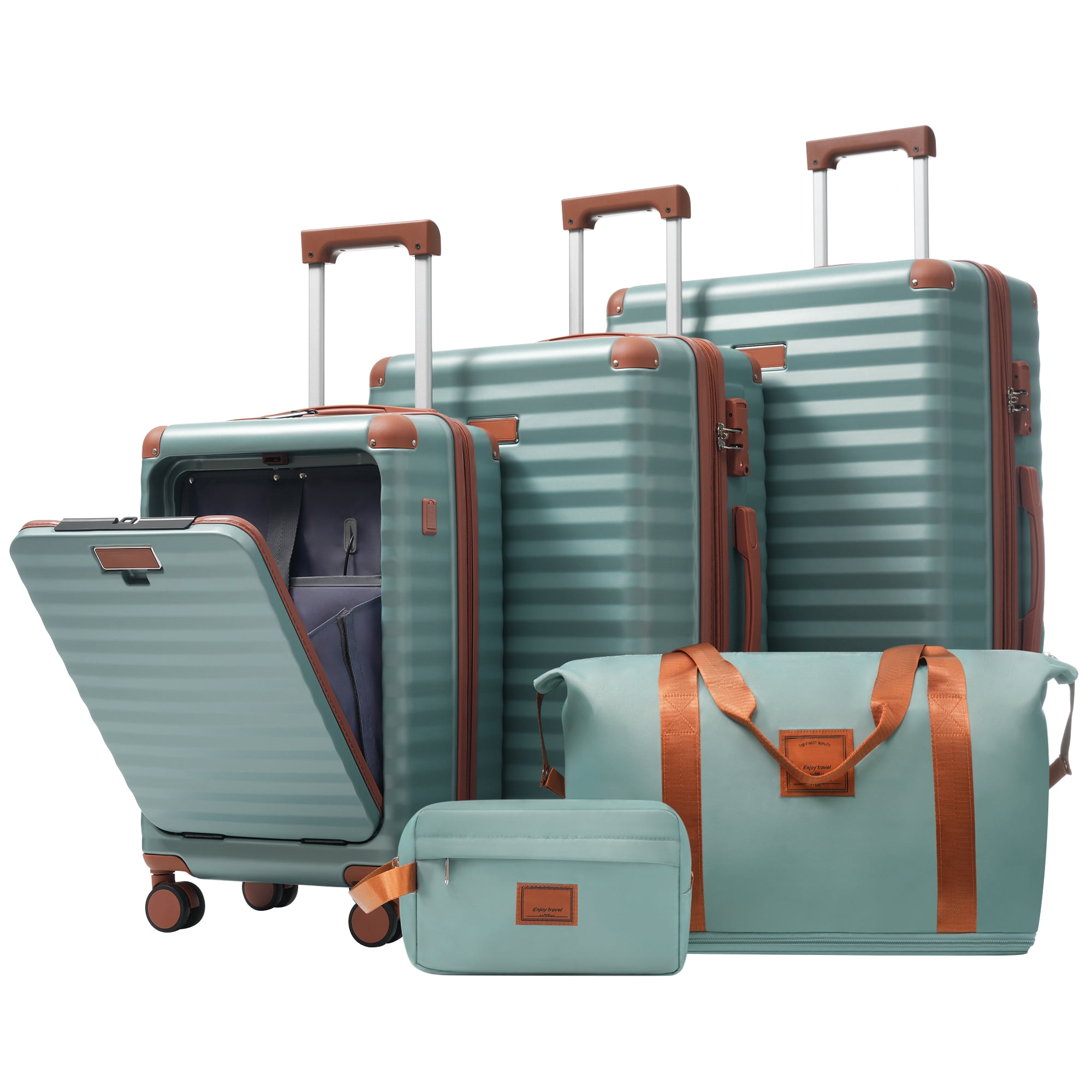 3-Piece Luggage Set, 20"24"28", USB Port, Cup Holder, Expandable, TSA Lock, Travel Accessories
