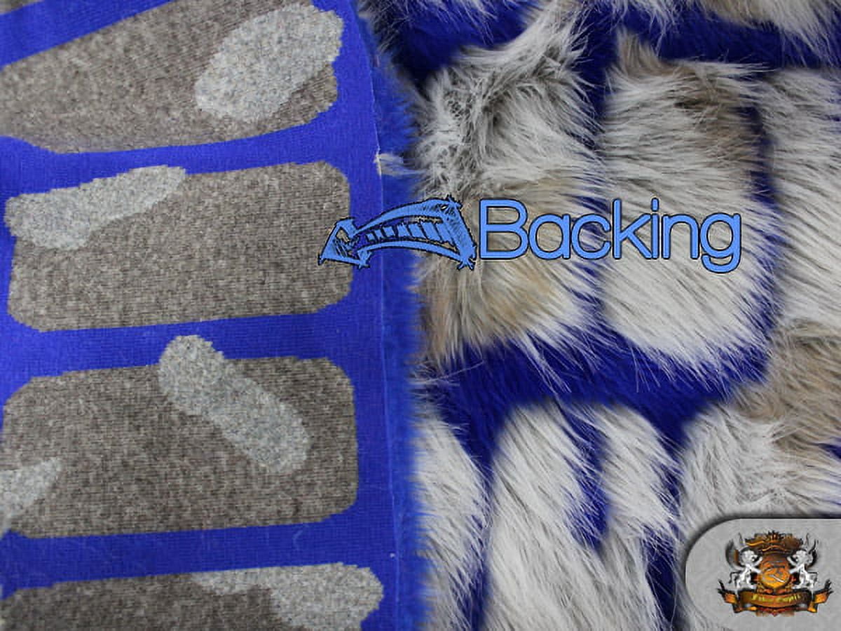 FAUX FUR LONG PILE BRICKS FUR BLUE GREY FABRIC