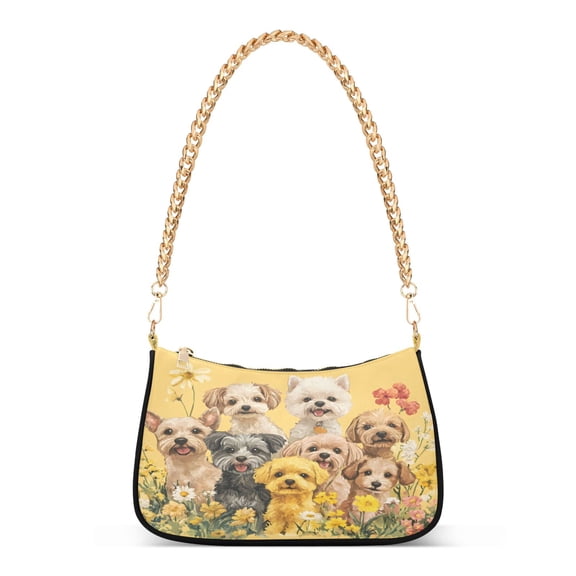 ALAZA Cute Dogs Floral Women's Chain Shoulder Bag Hobo Handbag Tote Crossbody Purse