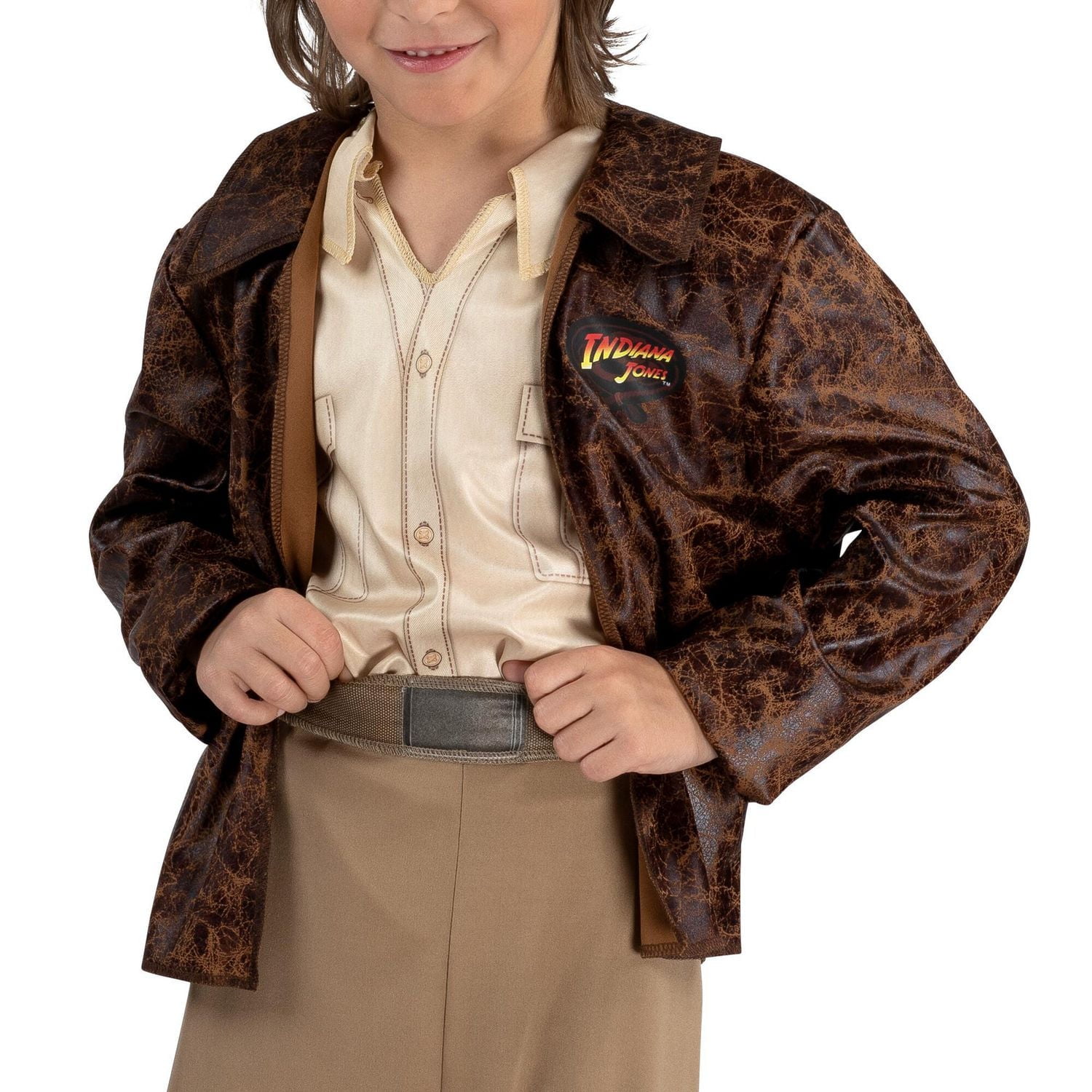 Youth INDIANA JONES Costume - Shirt and Jacket with Series Logo, Pants with Foam-Back Belt, and Hat