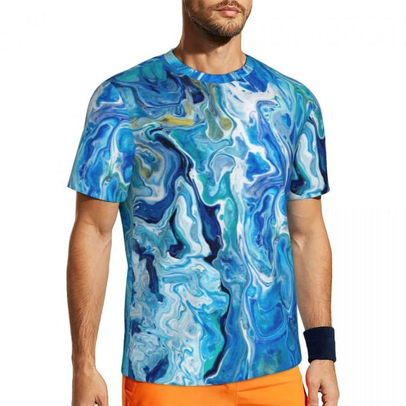 Ocean Blue Marble T Shirt Modern Art Print Novelty Gym T Shirts Short-Sleeved Comfortable