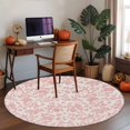 thumbnail image 4 of Pastoral Flowers Washable Round Area Rug 3.3 ft, Coral Red Flower Vintage Linen Texture , Soft Non Slip Rugs Stain Repellent Indoor Felt Carpet for Living Dining Room Bedroom Home Office, 4 of 9