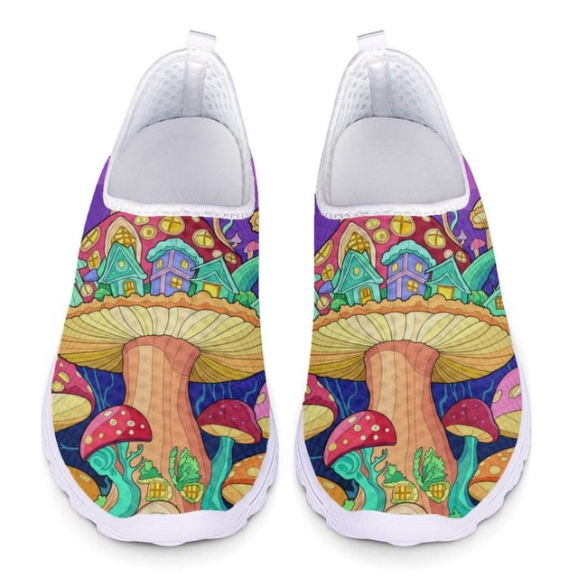 Zapatos casuales con estampado de hongos psicodélicos para mujer, nuevos zapatos planos deportivos de moda para exteriores, zapatos de malla ligeros y transpirables para verano y otoño