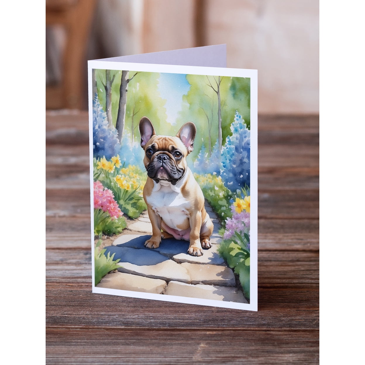French Bulldog Spring Path Greeting Cards Pack of 8 7 in x 5 in