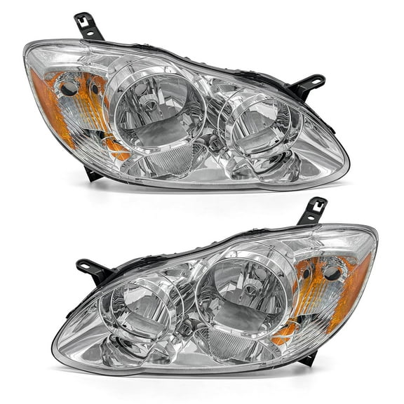 ADCARLIGHTS Compatible with 2003 2004 2005 2006 2007 2008 Toyota Corolla Headlight Assembly Chrome Housing Amber Reflector Driver and Passenger Side