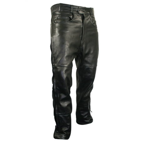 Leather Overpants - Xelement B7470 Mens Black Premium Leather Motorcycle Overpants with Side Zipper