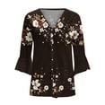 thumbnail image 3 of Xuyuer 3/4 Length Sleeve Womens Tops Round Neck Casual Summer Tunic Tops Basic Tees Blouses Cardigan Lightweight Button Down Casual Dressy T-Shirts Pleated Cute Shirts, 3 of 5